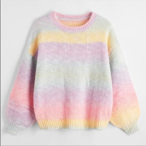 Tops - Multi Cable Knit Tie Dye Drop Shoulder Ombre Sweater Sz L New